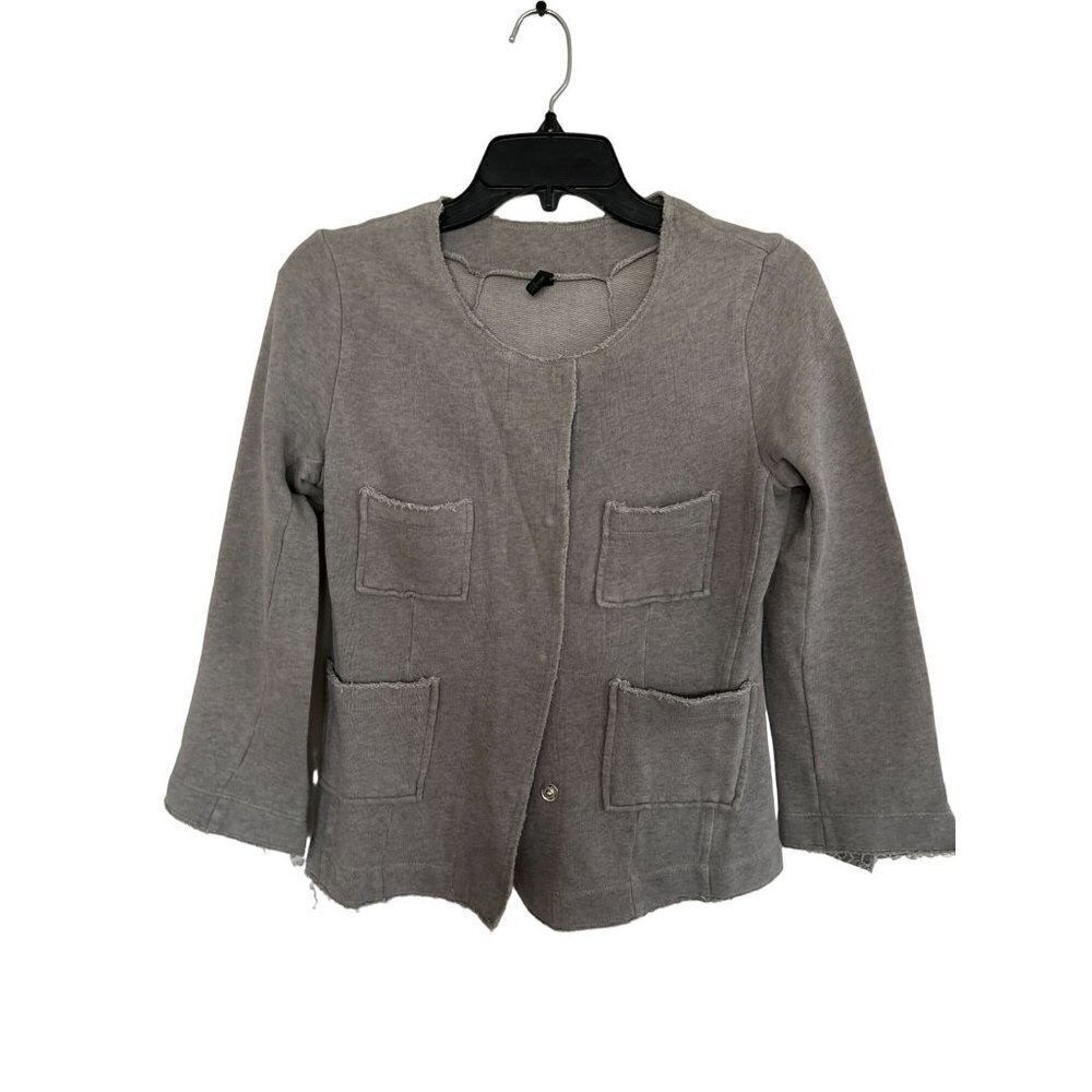 BENETTON Gray Jacket Button Down Cardigan Raw Hem Pockets Size XSmall